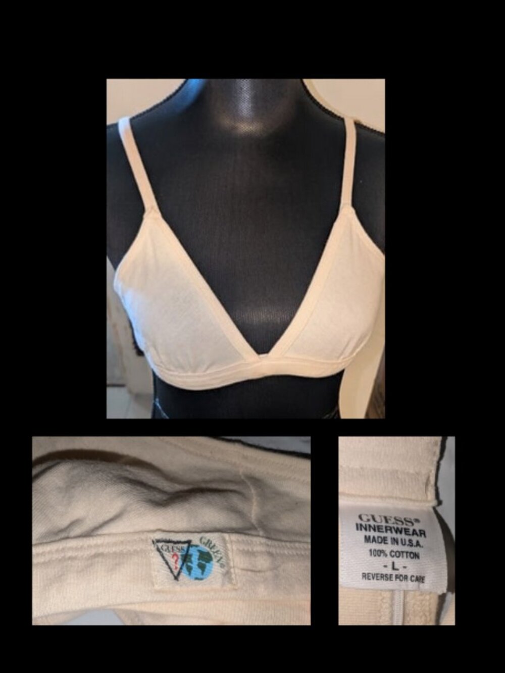 Vintage 90s GUESS Innerwear Cotton Cream Bra Juniors Jrs L